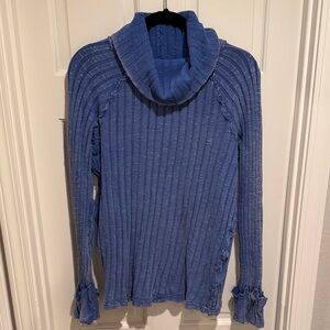 We The Free Ribbed Blue Cowl Neck Long Sleeve Shirt